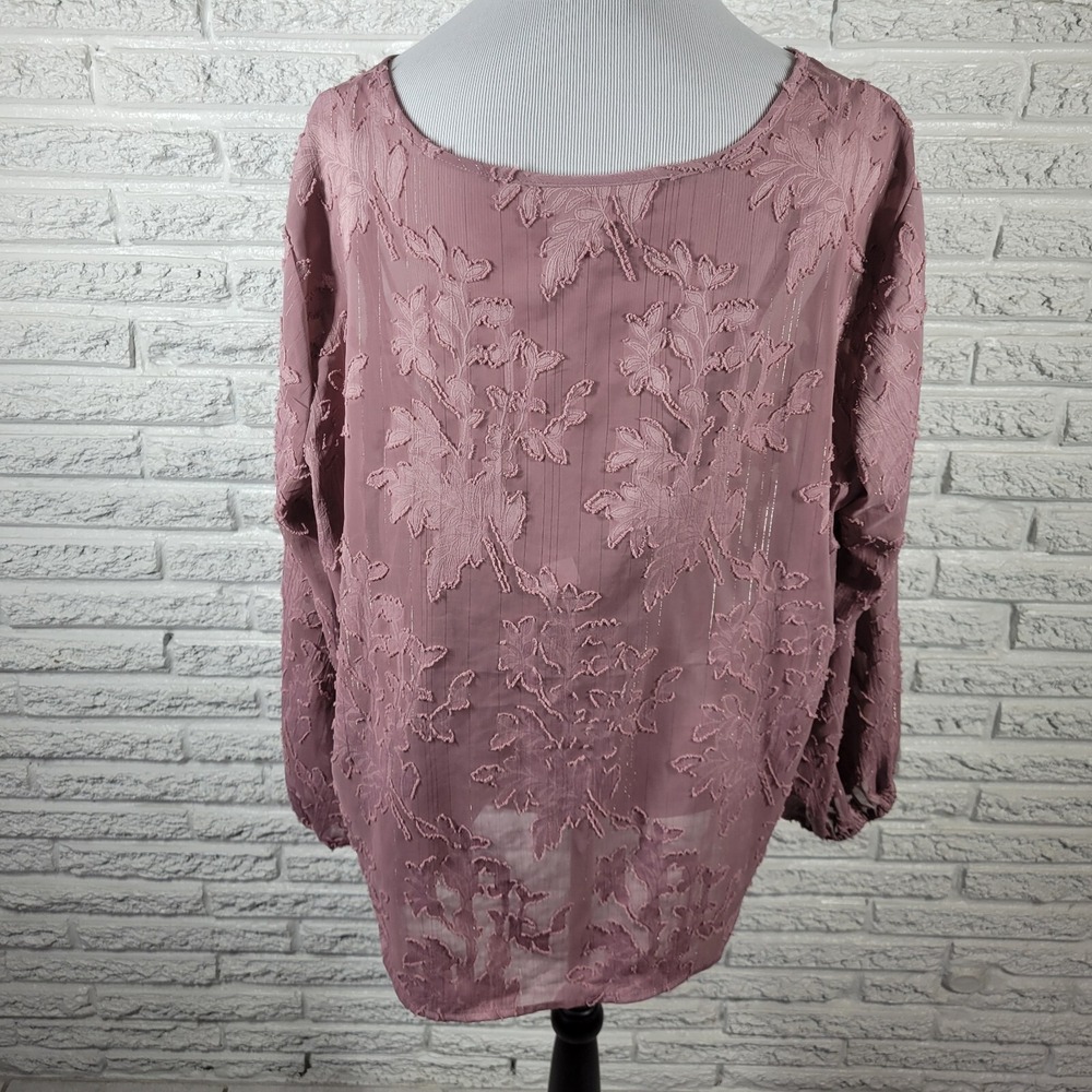 Liz Claiborne 1X Lavender Blouse Top Plus Size Boat Neck Metallic Long Sleeve - Picture 6 of 10